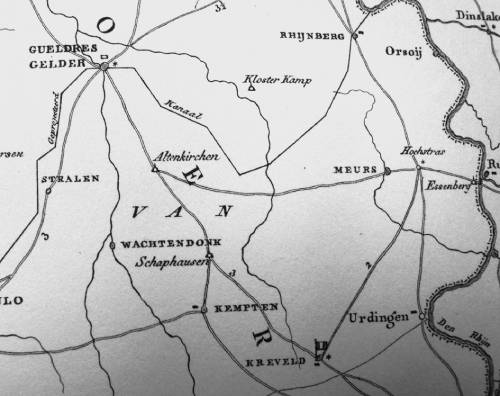 De route van Geldren naar Krefeld De route van Geldren naar Krefeld